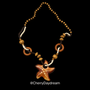 Vintage Boho Brown Beaded Starfish Long Necklace