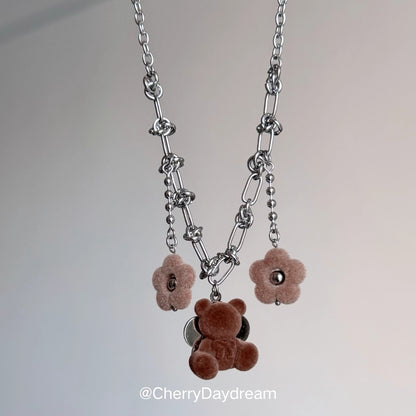 Plush Teddy & Flower Charm Necklace