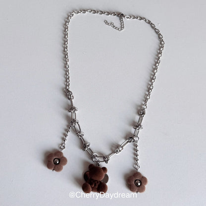 Plush Teddy & Flower Charm Necklace