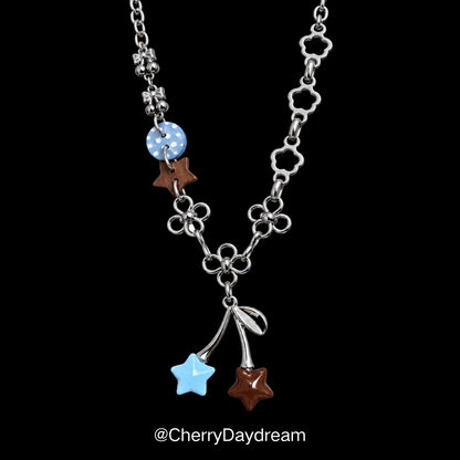 Handmade Blue and Brown Star Cherry Charm Necklace