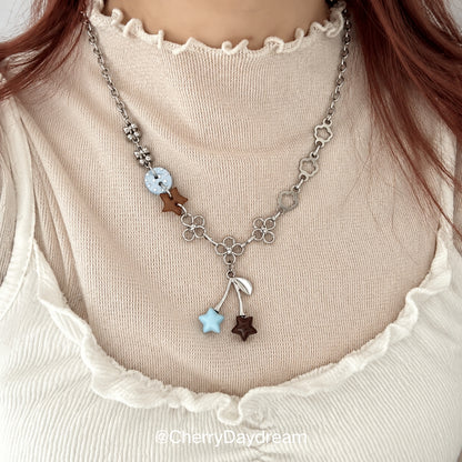 Handmade Blue and Brown Star Cherry Charm Necklace