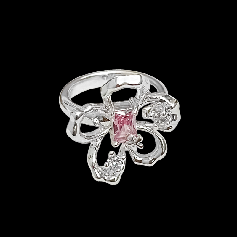 Pink Crystal Flower Ring — Y2K Fairycore Statement Ring