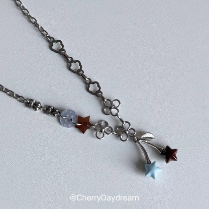 Handmade Blue and Brown Star Cherry Charm Necklace