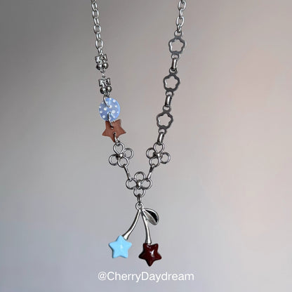 Handmade Blue and Brown Star Cherry Charm Necklace