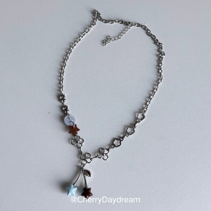 Handmade Blue and Brown Star Cherry Charm Necklace