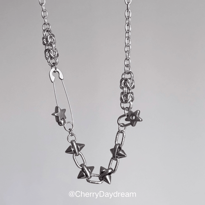 Silver Spike Star Chain Necklace — Gothic Punk Jewelry