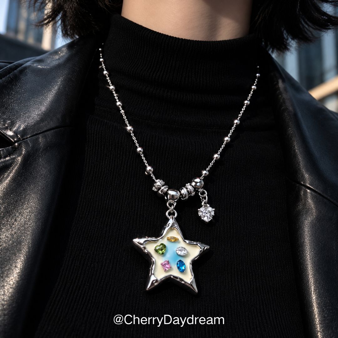 Colorful Star Necklace & Heart Mirror Charms