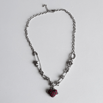 Red Plaid Heart Necklace