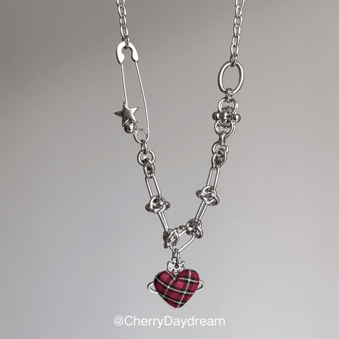 Red Plaid Heart Necklace