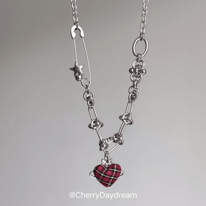 Red Plaid Heart Necklace
