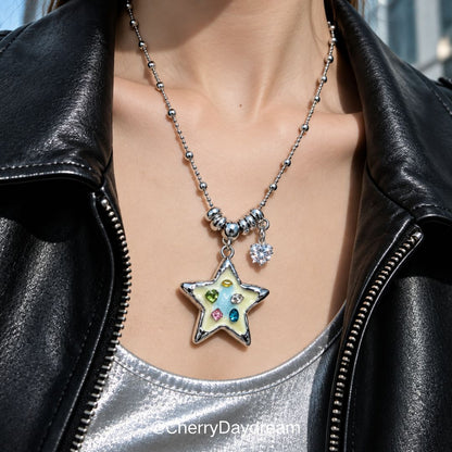 Colorful Star Necklace & Heart Mirror Charms
