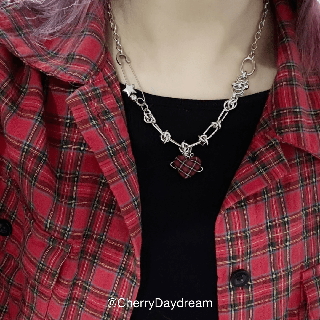 Red Plaid Heart Necklace