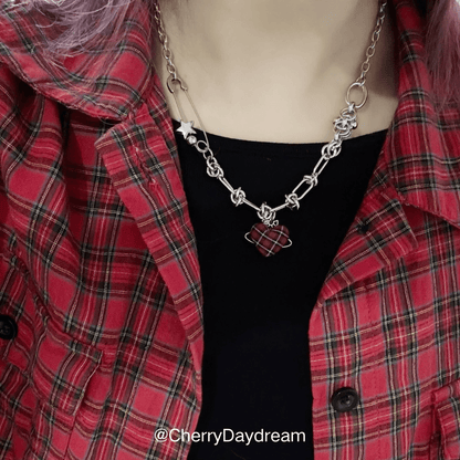 Red Plaid Heart Necklace