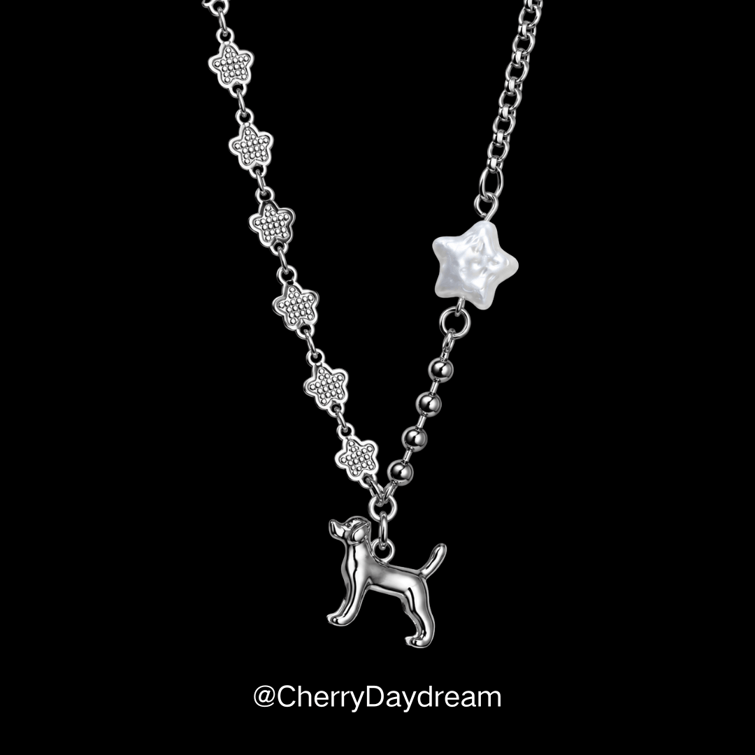 Puppy Flower Star Charm Necklace
