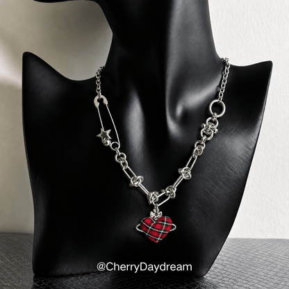 Red Plaid Heart Necklace