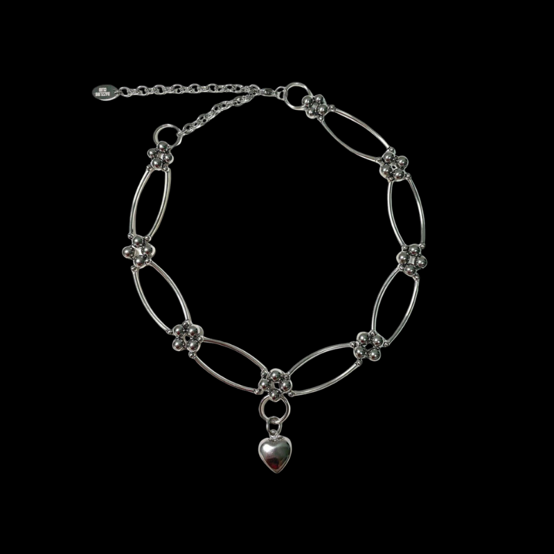 Heart Charm Chain Necklace — Y2K Vintage Silver Statement Necklace