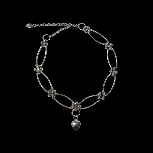 Heart Charm Chain Necklace — Y2K Vintage Silver Statement Necklace