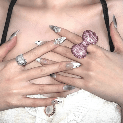 Sparkling Rhinestone Bow Adjustable Ring