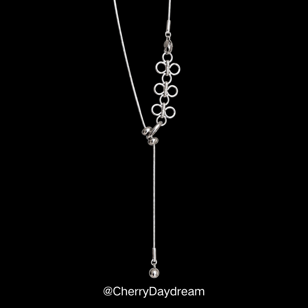 Silver Lace Flower Sliding Snake Chain Necklace