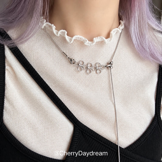 Silver Lace Flower Sliding Snake Chain Necklace