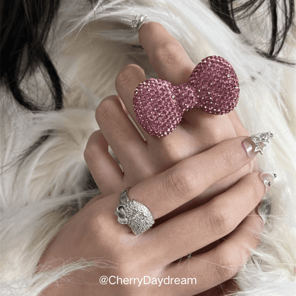 Sparkling Rhinestone Bow Adjustable Ring