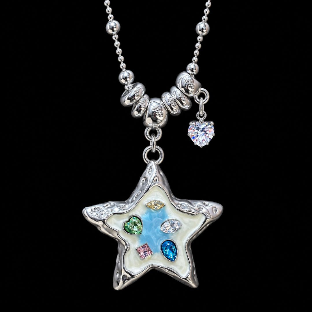 Colorful Star Necklace & Heart Mirror Charms