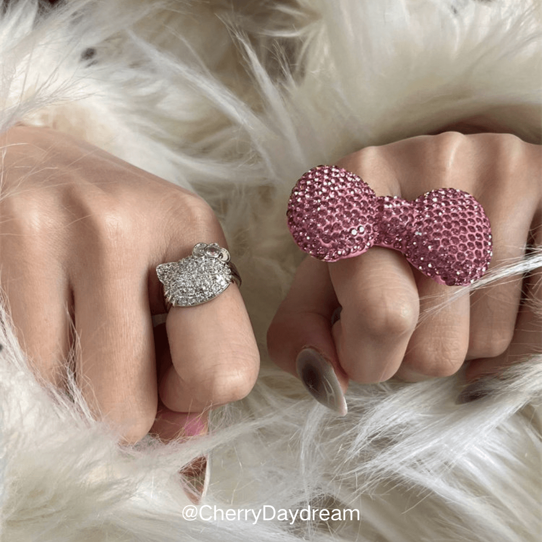 Sparkling Rhinestone Bow Adjustable Ring