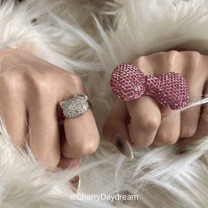 Sparkling Rhinestone Bow Adjustable Ring