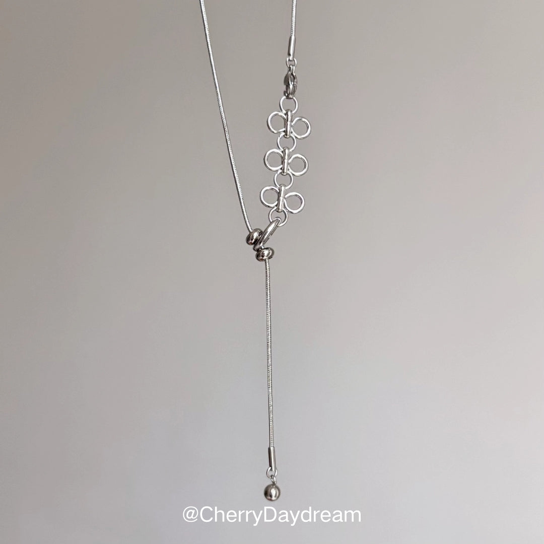 Silver Lace Flower Sliding Snake Chain Necklace