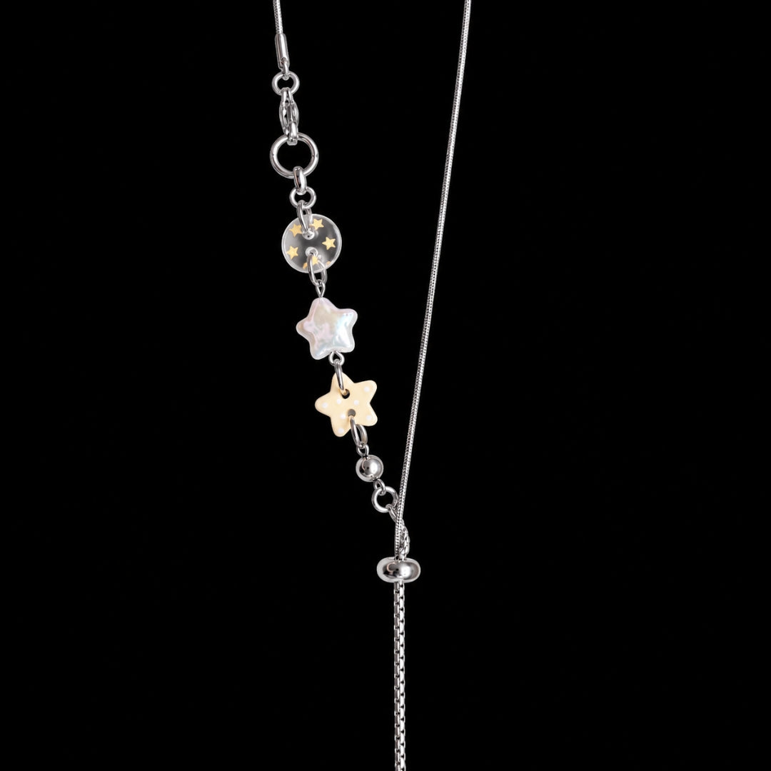 Pale Yellow Star Beaded Sliding Snake Chain Necklace