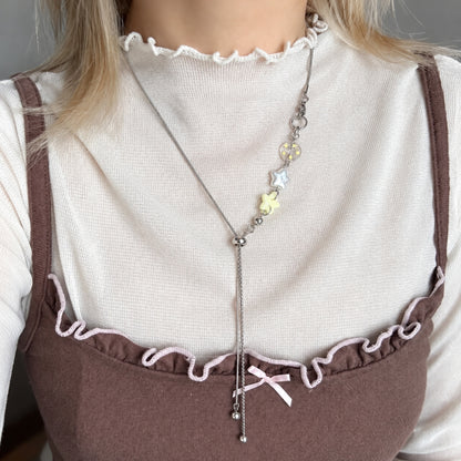 Pale Yellow Star Beaded Sliding Snake Chain Necklace