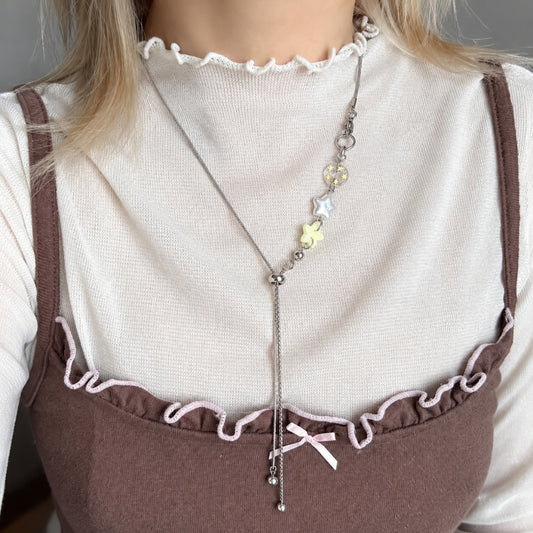 Pale Yellow Star Beaded Sliding Snake Chain Necklace