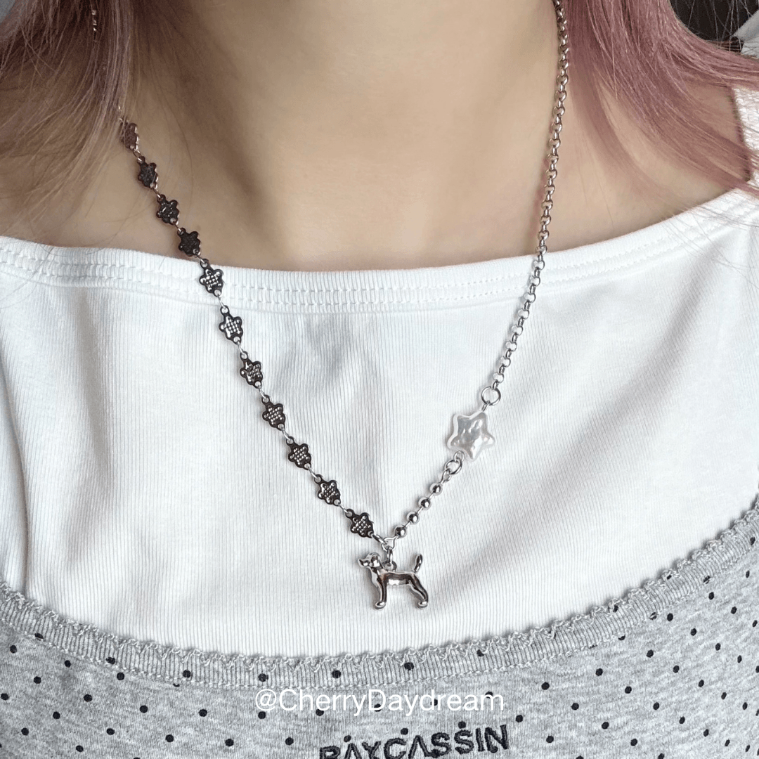 Puppy Flower Star Charm Necklace