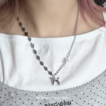 Puppy Flower Star Charm Necklace