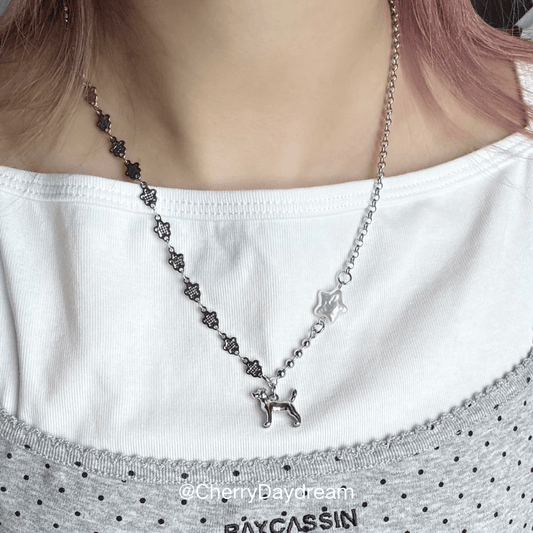 Puppy Flower Star Charm Necklace