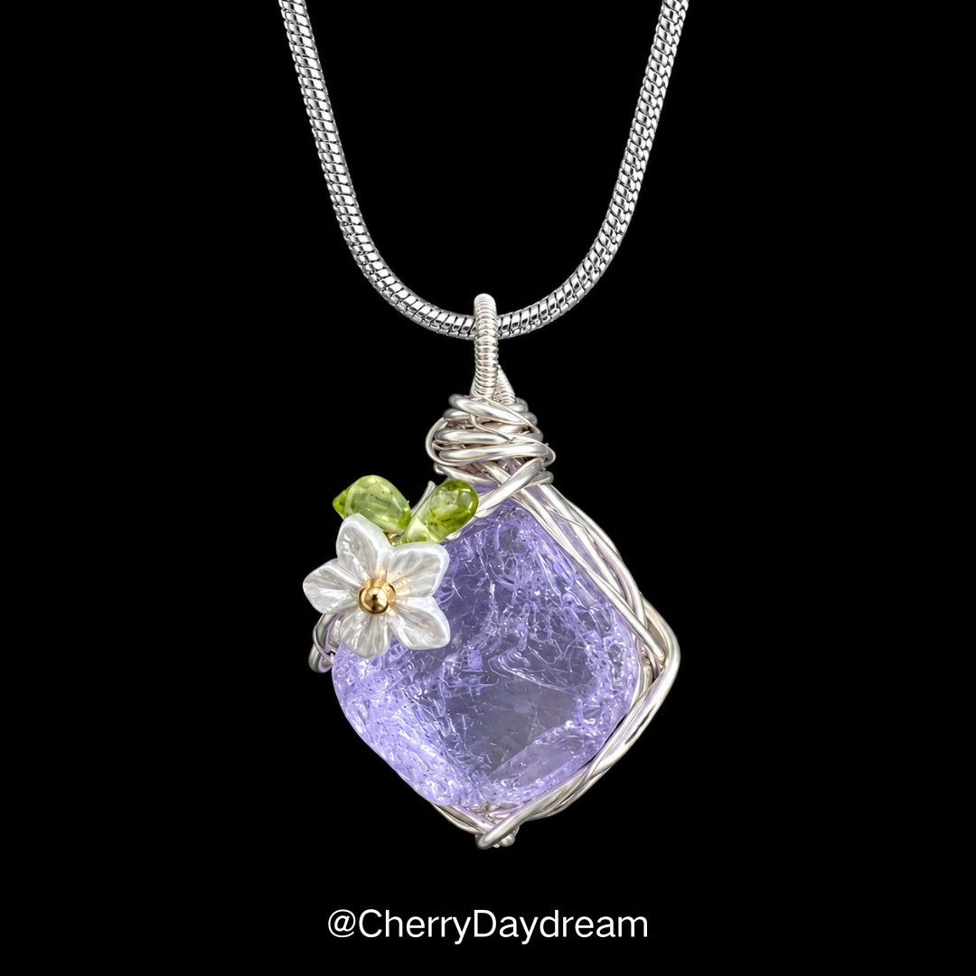 Handmade Flower Crystal Wire Wrapped Necklace