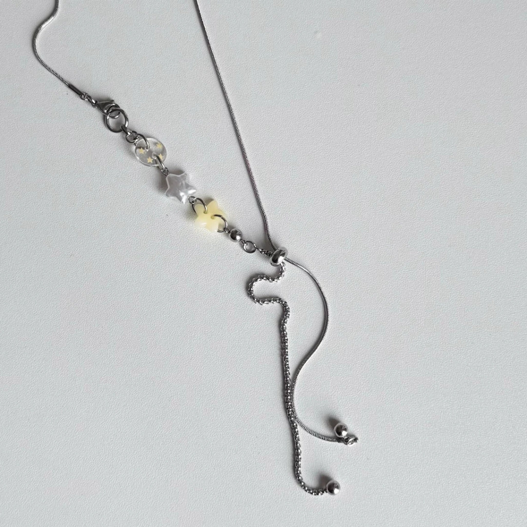 Pale Yellow Star Beaded Sliding Snake Chain Necklace