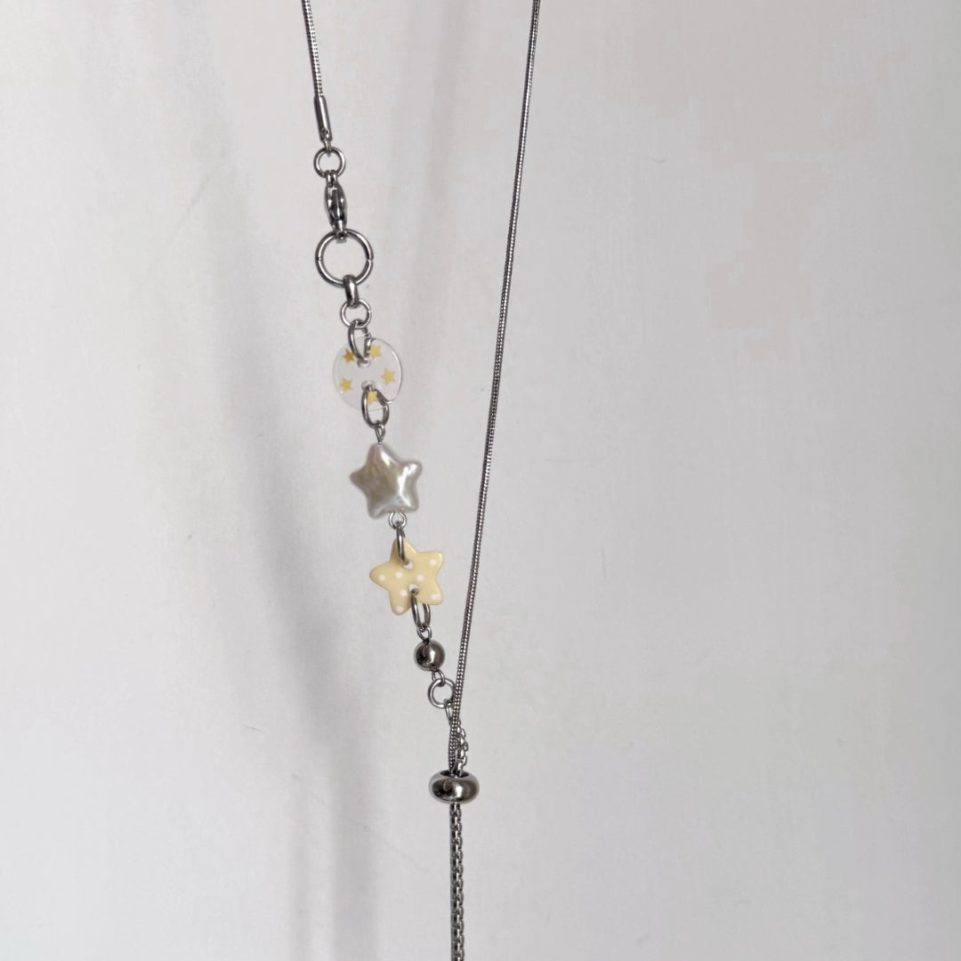 Pale Yellow Star Beaded Sliding Snake Chain Necklace