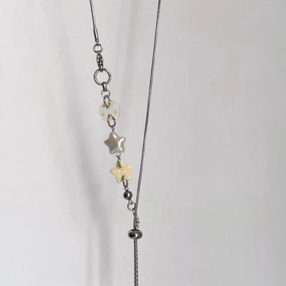 Pale Yellow Star Beaded Sliding Snake Chain Necklace