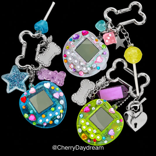DIY Tamagotchi Charm Keychain with Rhinestone Stickers