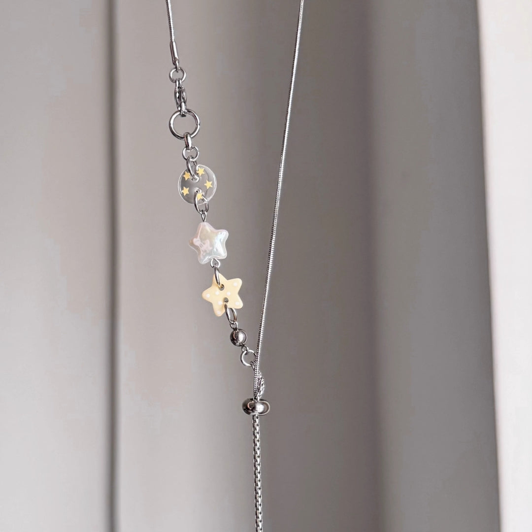 Pale Yellow Star Beaded Sliding Snake Chain Necklace