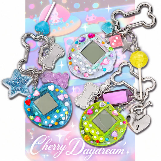 DIY Tamagotchi Charm Keychain with Rhinestone Stickers