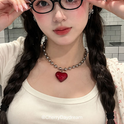 Heart Pendant Bead Necklace