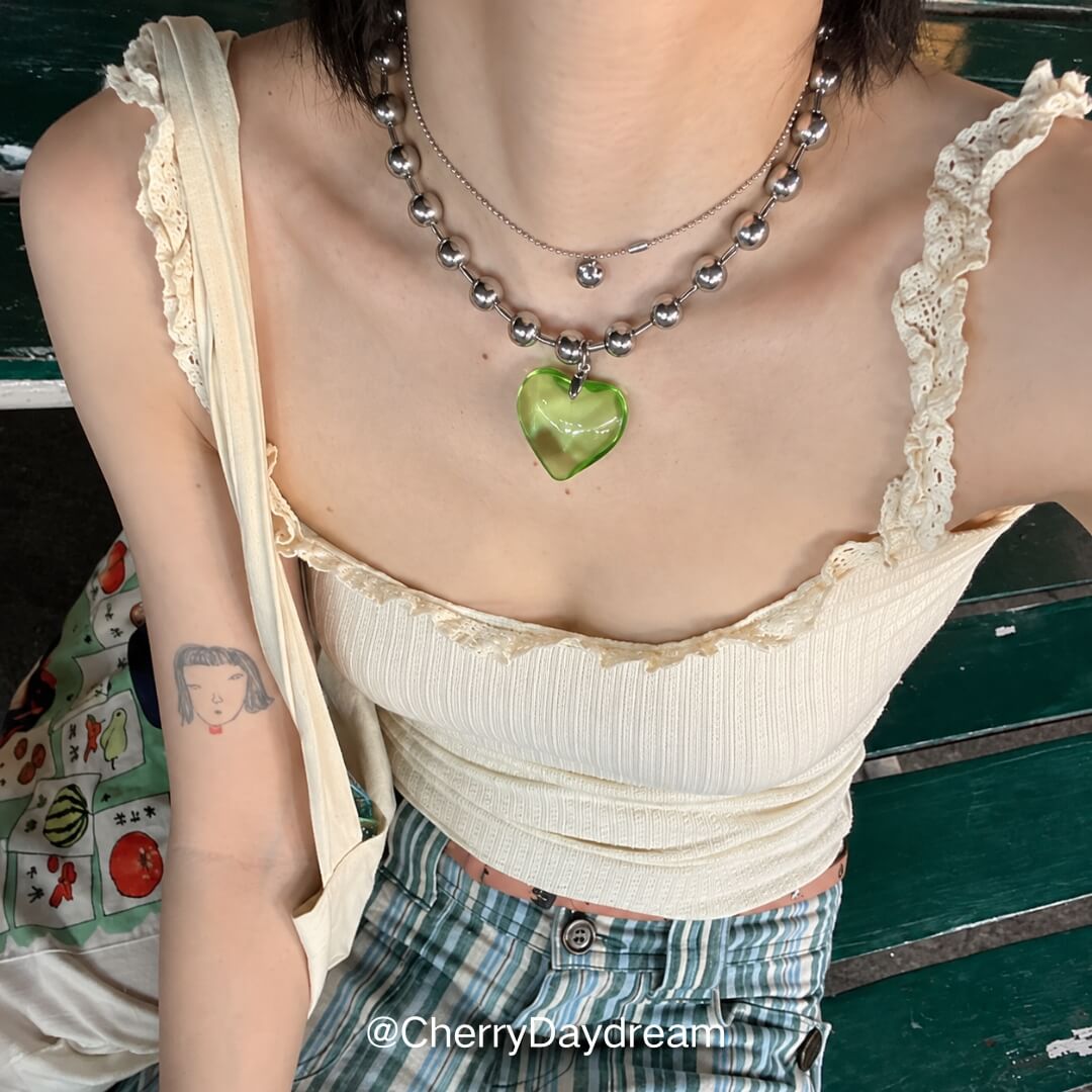 Heart Pendant Bead Necklace