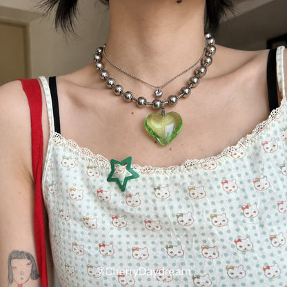 Heart Pendant Bead Necklace