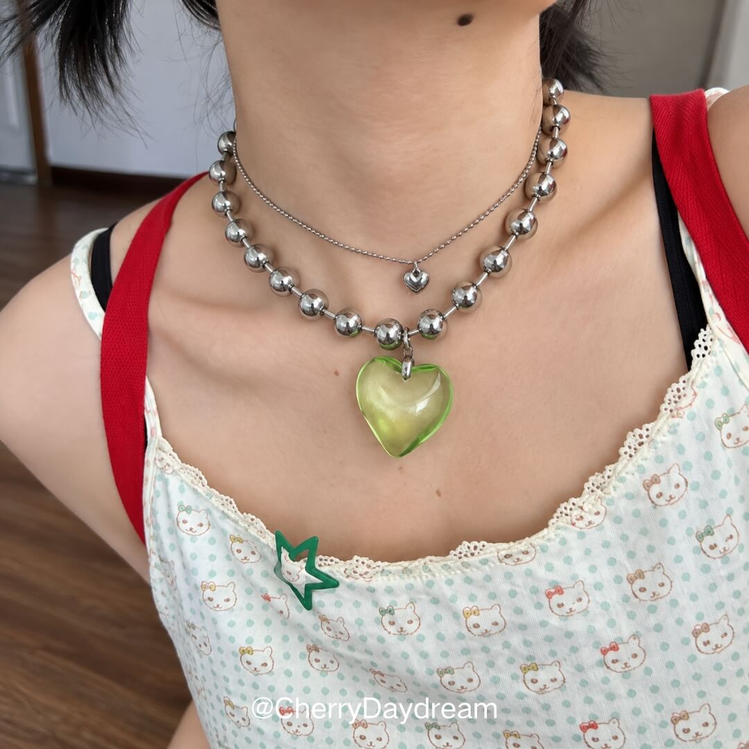 Heart Pendant Bead Necklace