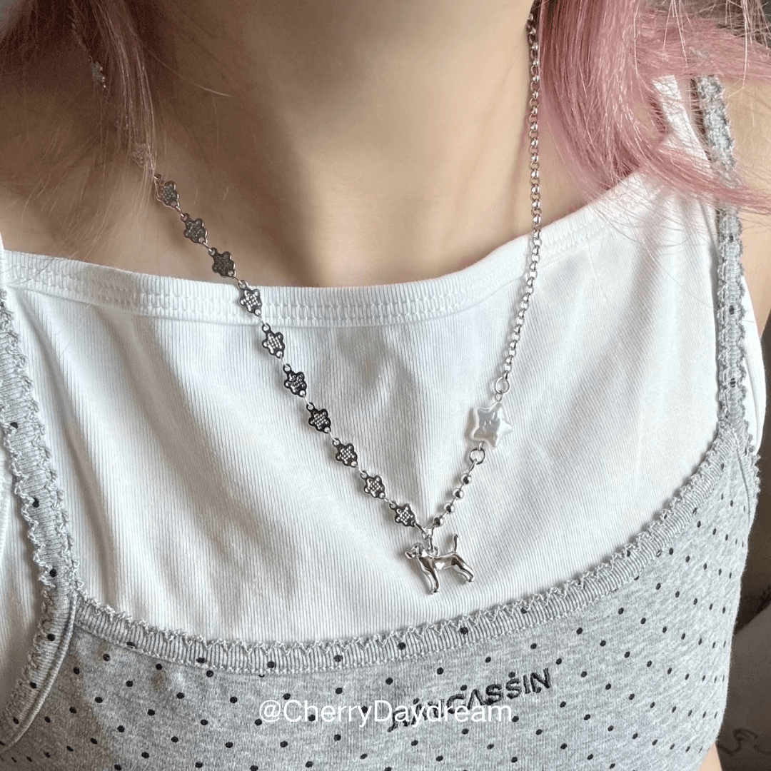 Puppy Flower Star Charm Necklace