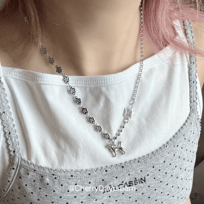 Puppy Flower Star Charm Necklace