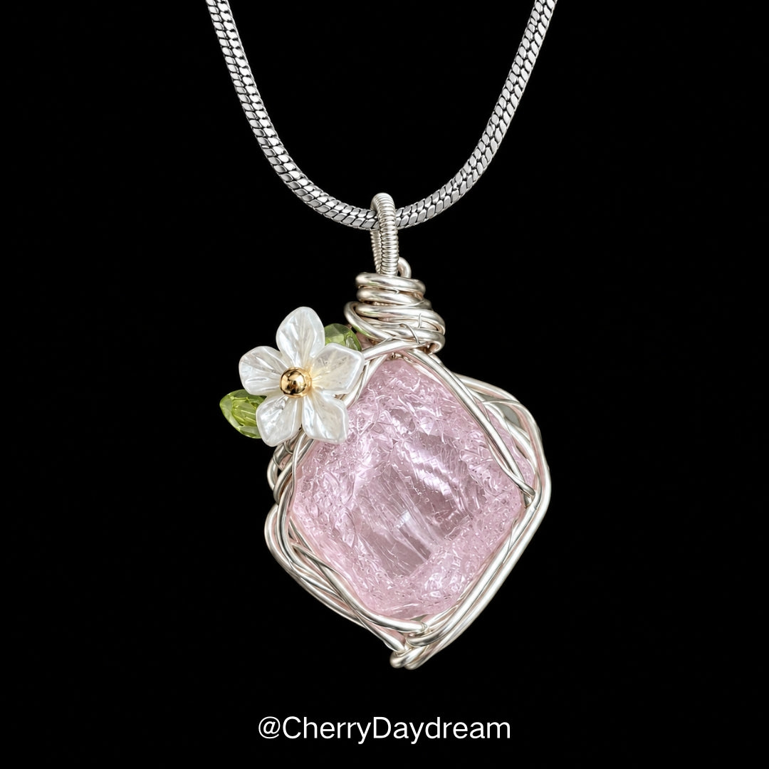 Handmade Flower Crystal Wire Wrapped Necklace
