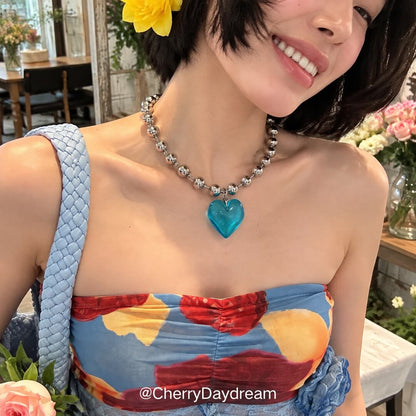 Heart Pendant Bead Necklace